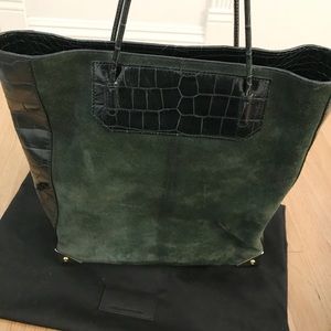 Alexander Wang Dark Green Suede and Black Croc-Embossed Leather Tote